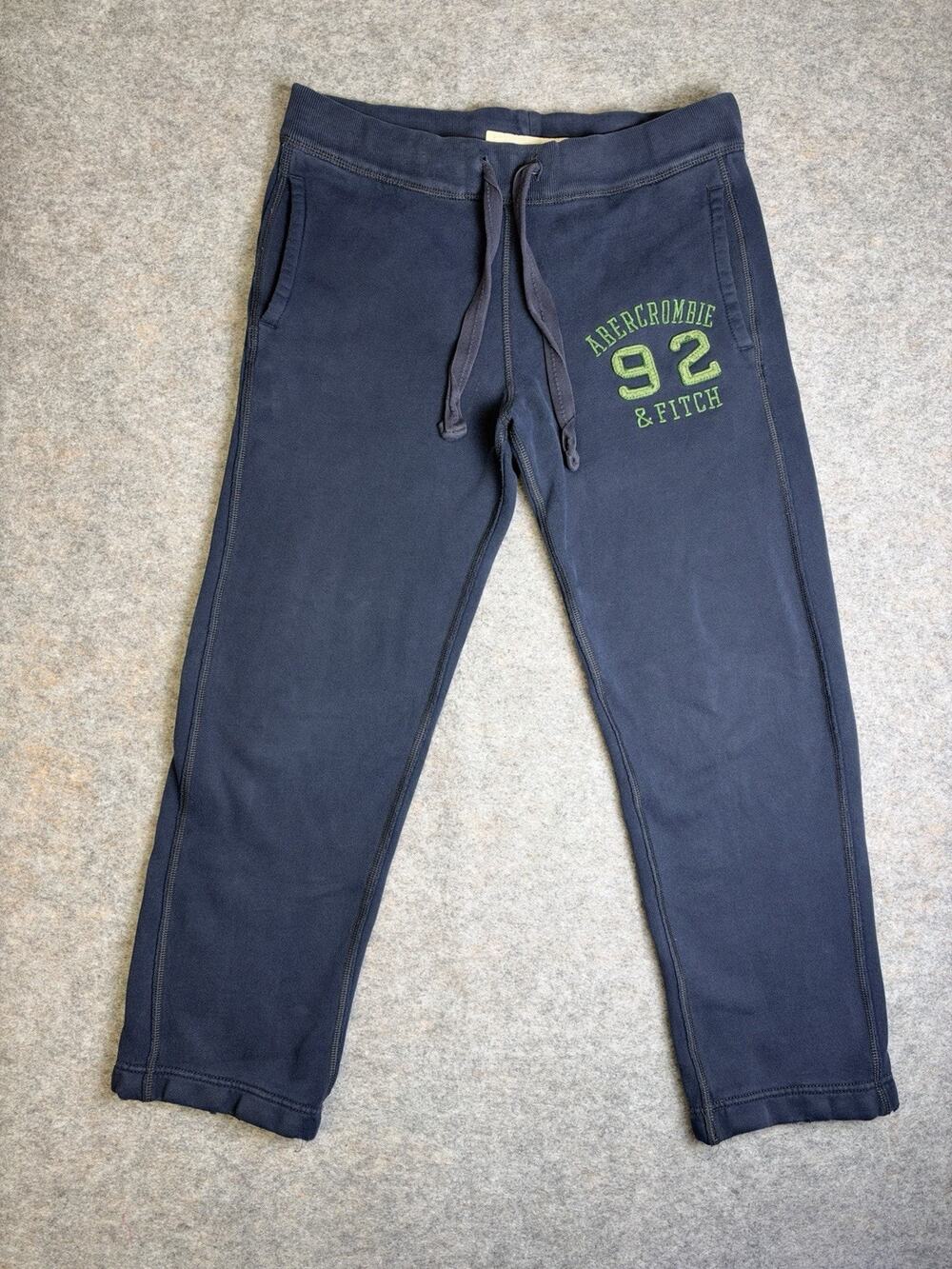 Vtg Abercrombie & Fitch Sweatpants Mens XS Navy Fleece Spellout Logo Grunge Y2K